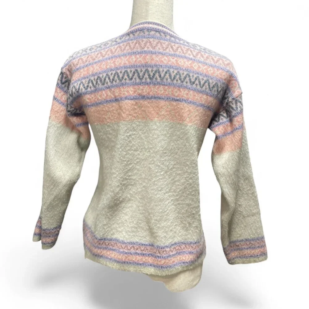 Aprés Style Preppy Pink Puprple Wool Blend Fair Isle‎ Sweater